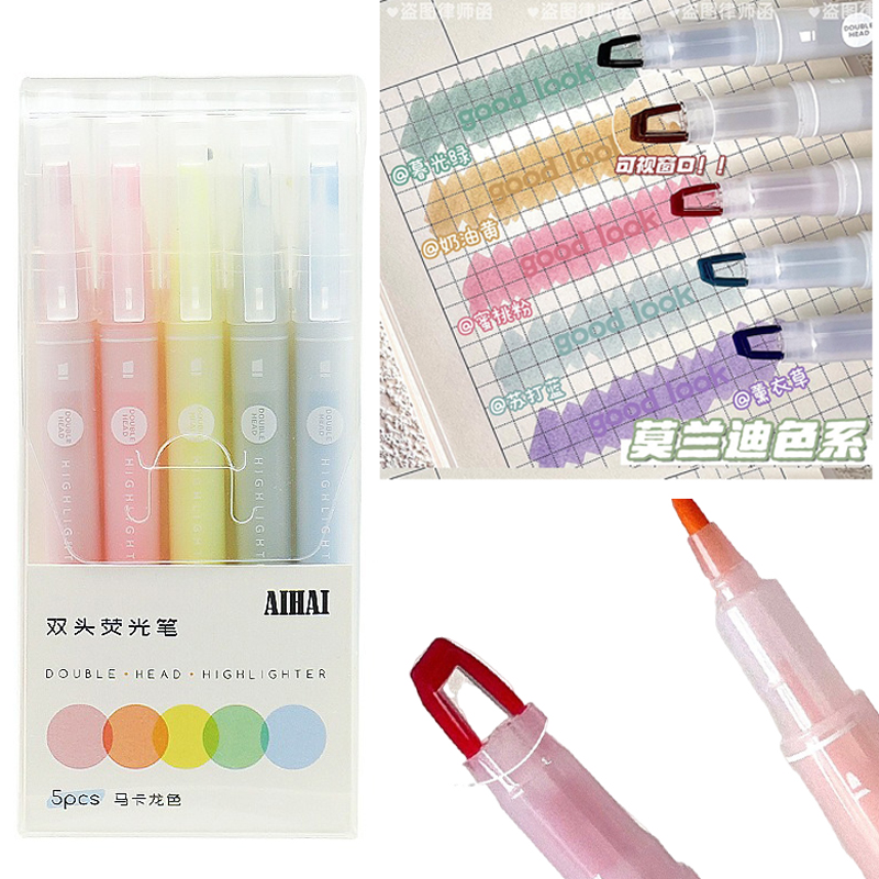 5 Colors Double Unique Window  - Pastel Highlighter Set Double Ended ulasan dan harga